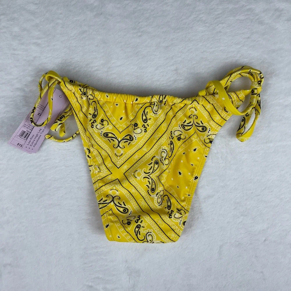 Wild Fable Bikini Bottom Womens 2XS Yellow Bandana Print Side-Tie Extra High Leg